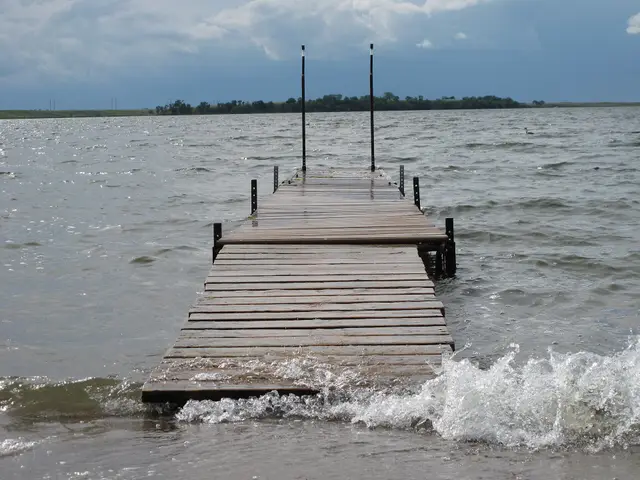 Dock at the lake with waves